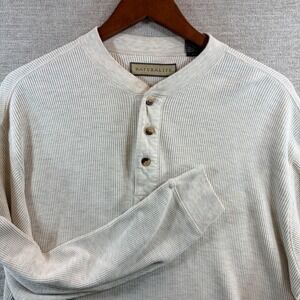 Naturalife Men Waffle Knit Henley Shirt Long Sleeve Oatmeal Cream Thermal LG EUC